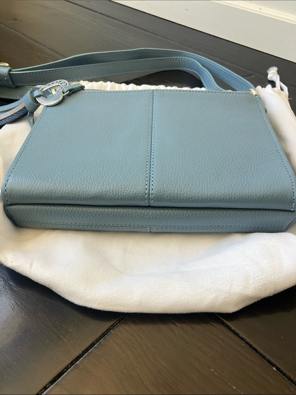 BRIGHTON Barbados City Organizer Blue Pebble Leather Heart-Adorned Tassel NWOT - Picture 9 of 13